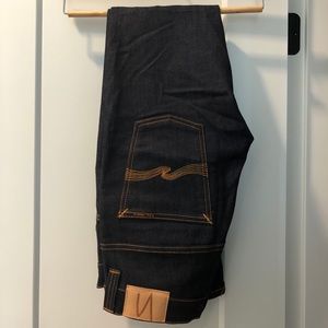 nudie jeans - tape red - 16 dip raw denim